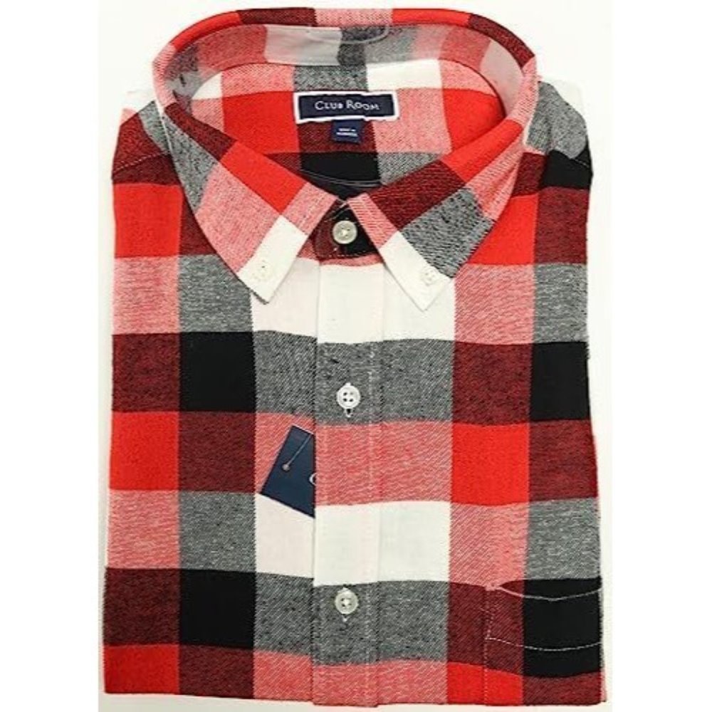 Mens Club Room Buffalo Plaid Bright Ruby Check Button Front Flannel Shirt XXL